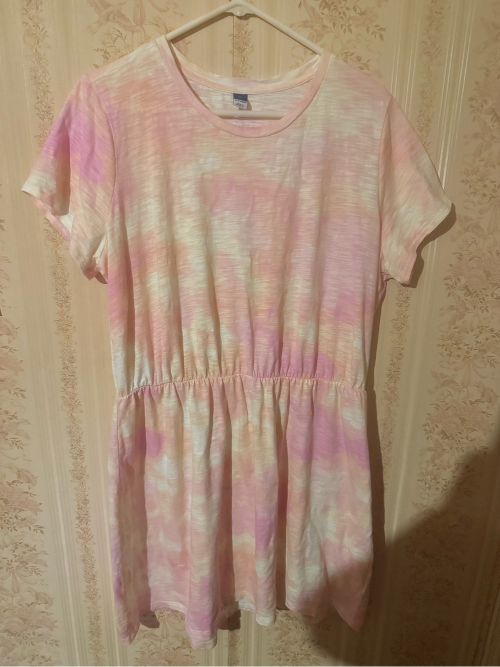 Old Navy Pink & Cream Pastel Tie-Dye Short Sleeve Mini Dress